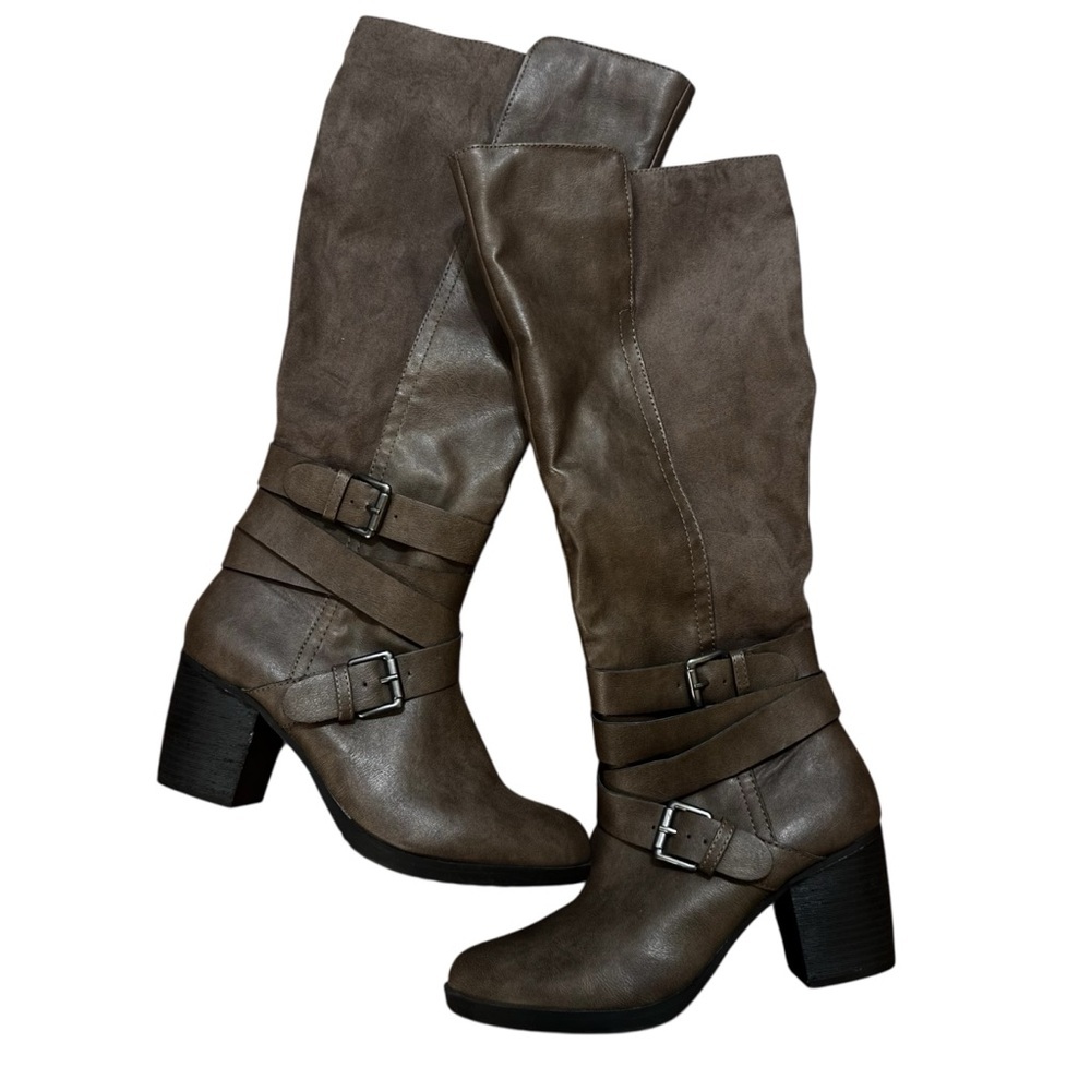 Style & Co Brown Heel Below Knee High Zip Up Boots w/ Buckles Size: 7.5